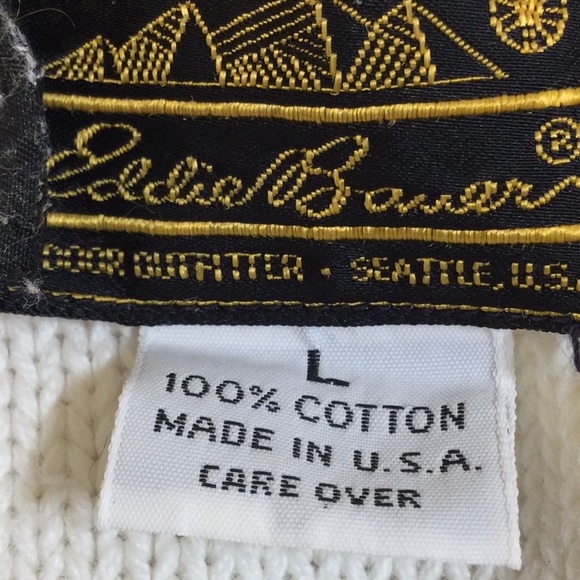 Eddie Bauer White 100% Cotton Knit Sweater with raise image of golfer - Picture 9 of 11